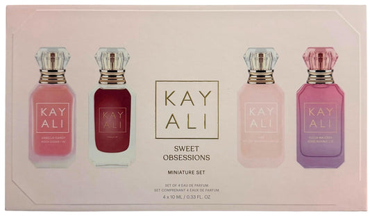 Kayali Sweet Obsessions gift set in blush packaging, ideal for gifting and fragrance collection.