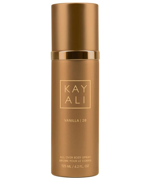 Kayali Vanilla 28 all over body spray bottle shown for daily refresh and long-lasting scent