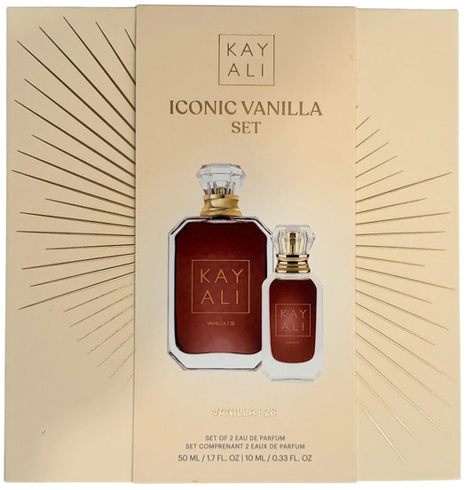 KAYALI Vanilla 28 bottle front view for day-to-night wear and cozy vibes.