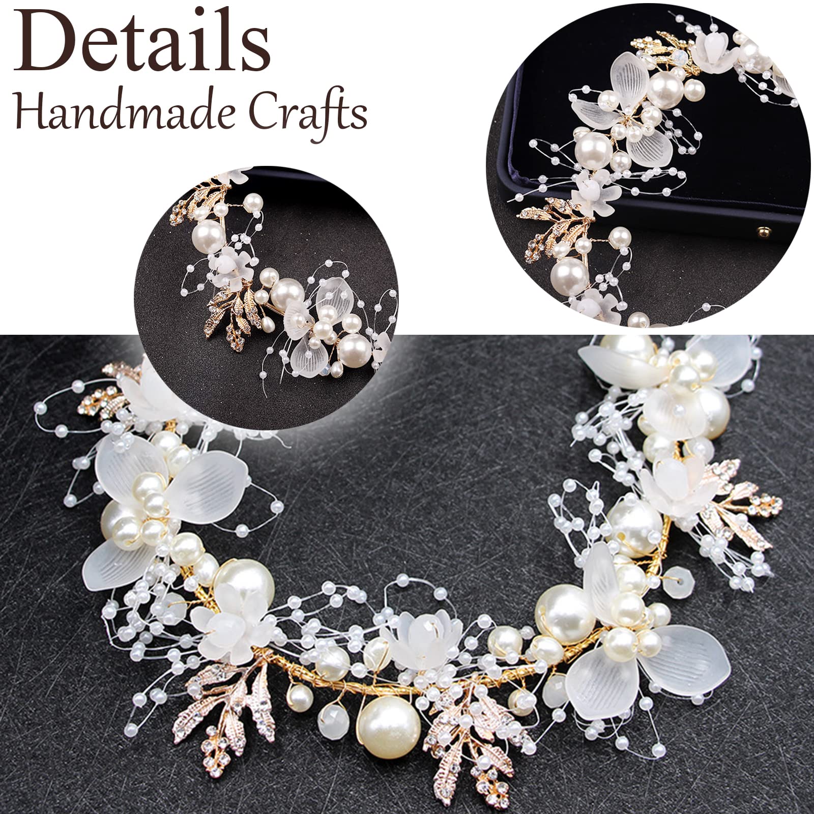 Kayzon flower pearl gold headpiece embellishment for special occasions.