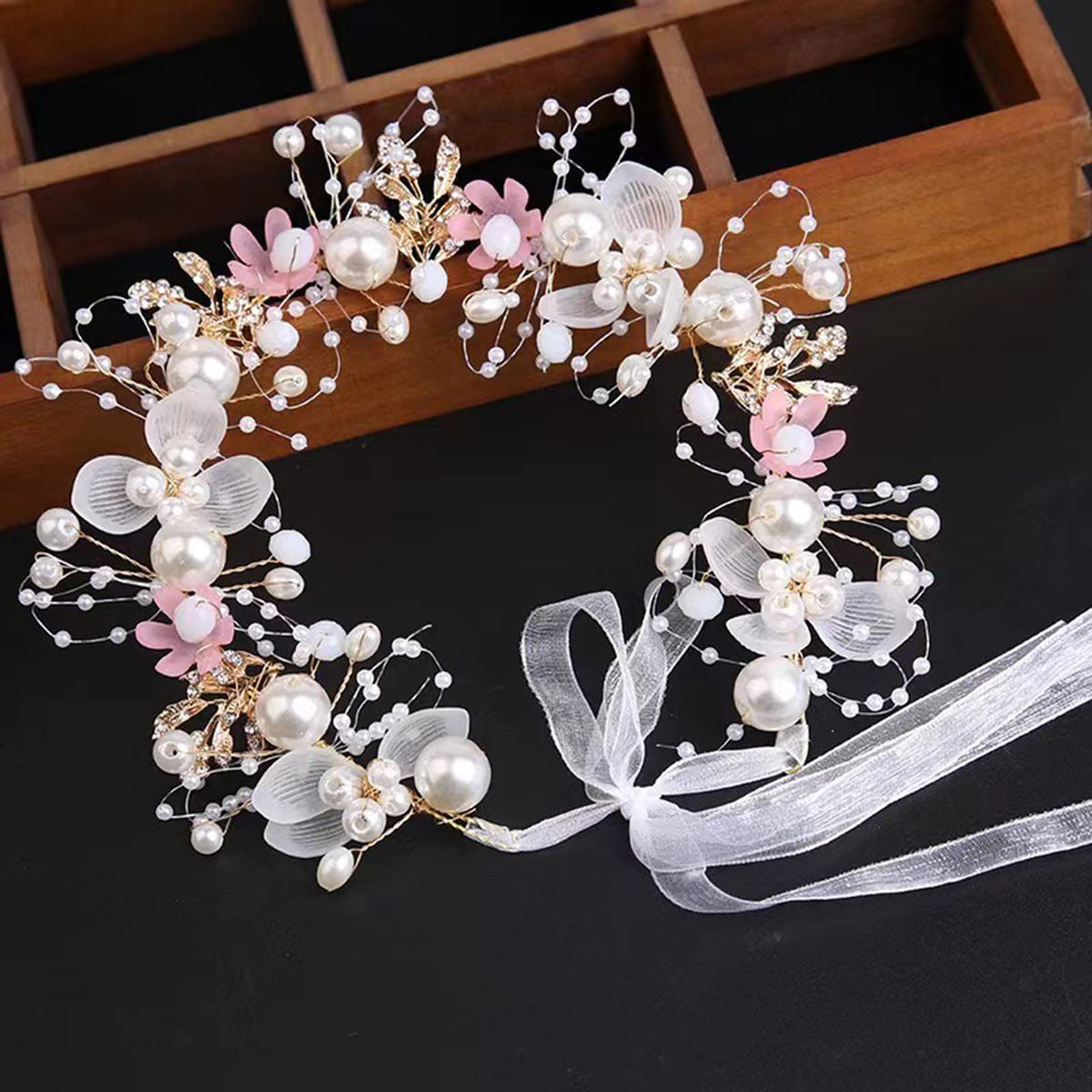 Kayzon Kids Flower Pearl Headband Pink-01 adds princess sparkle for weddings.