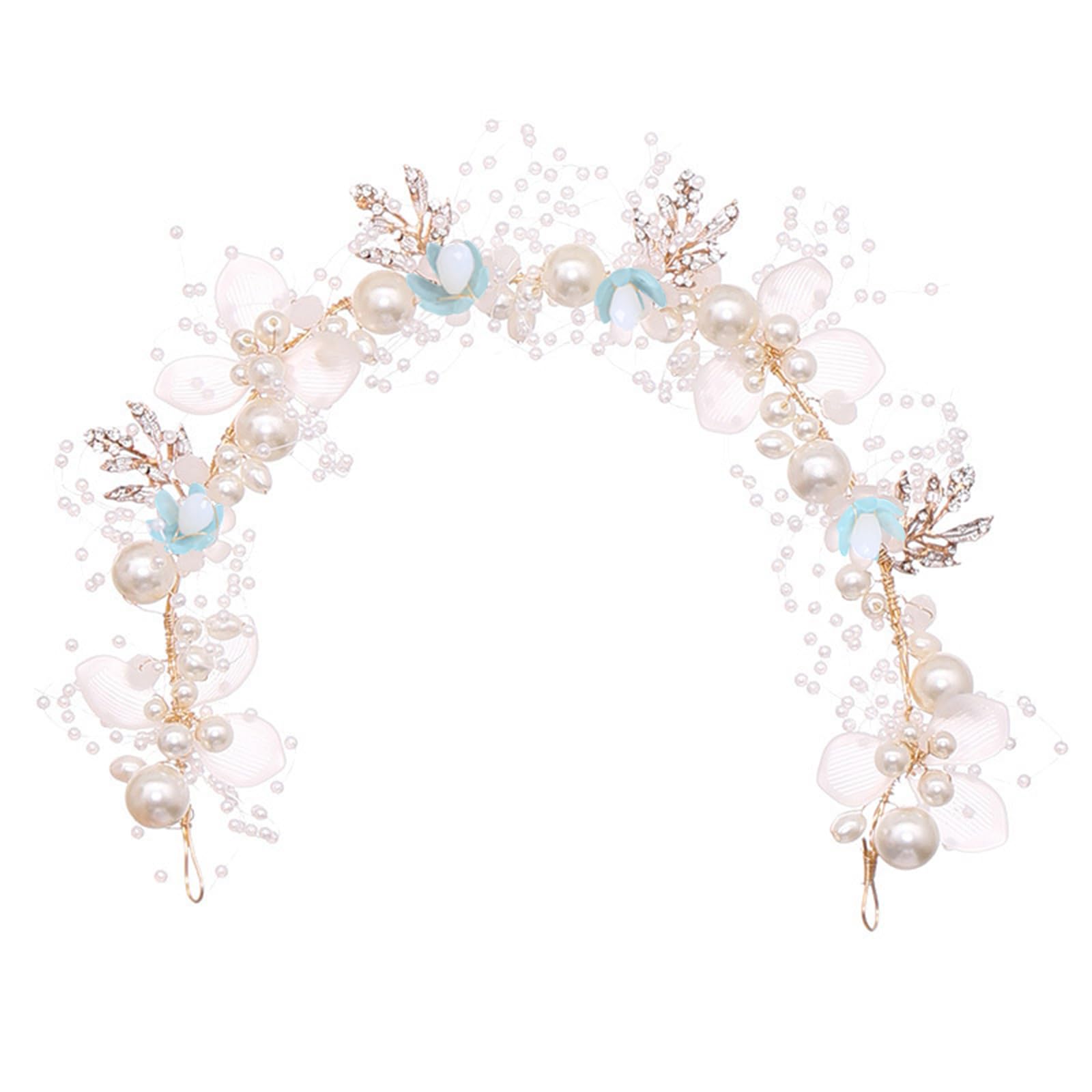 Kayzon kids wedding headpiece shows a blue princess flower detail for a graceful flower girl.