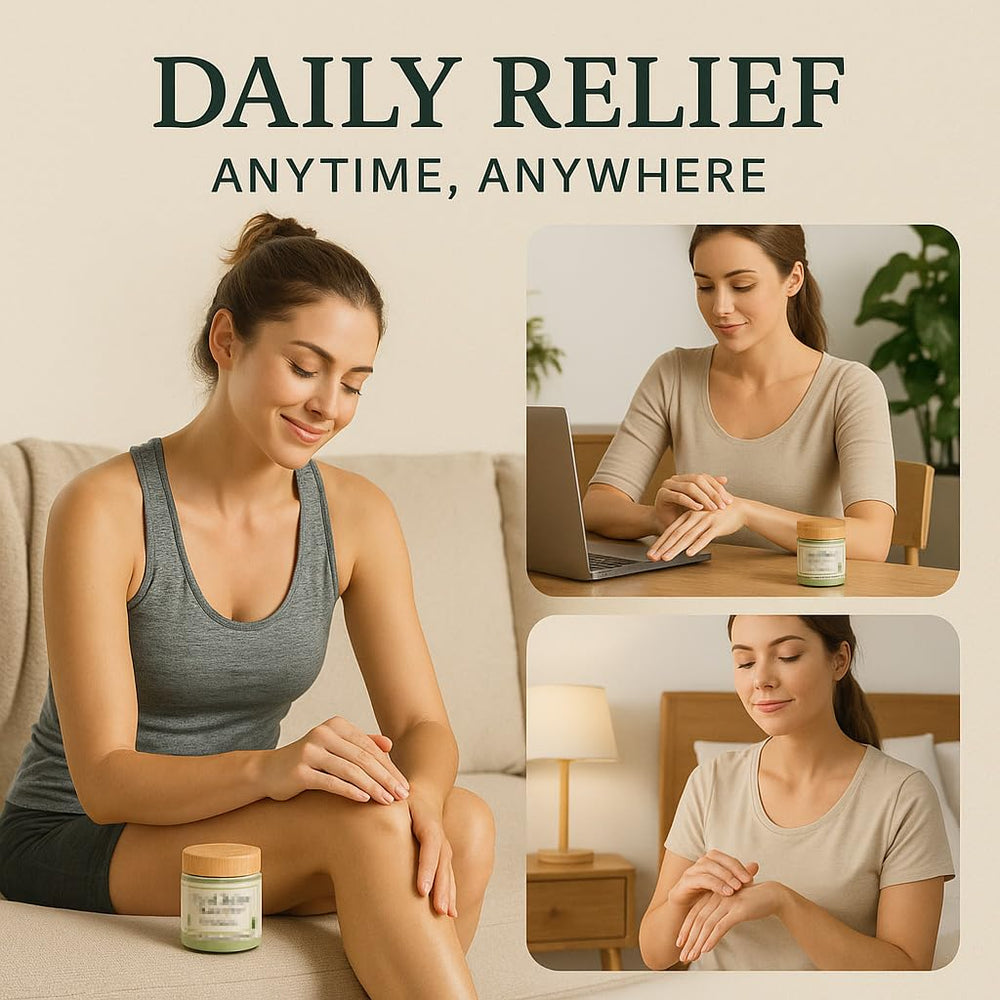 KBSBUBB TotalRelief hands apply cream to knee after activity.