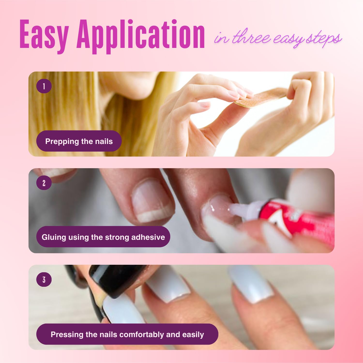 Keep It Classy French Stone nails kit includes size chart for a natural fit.