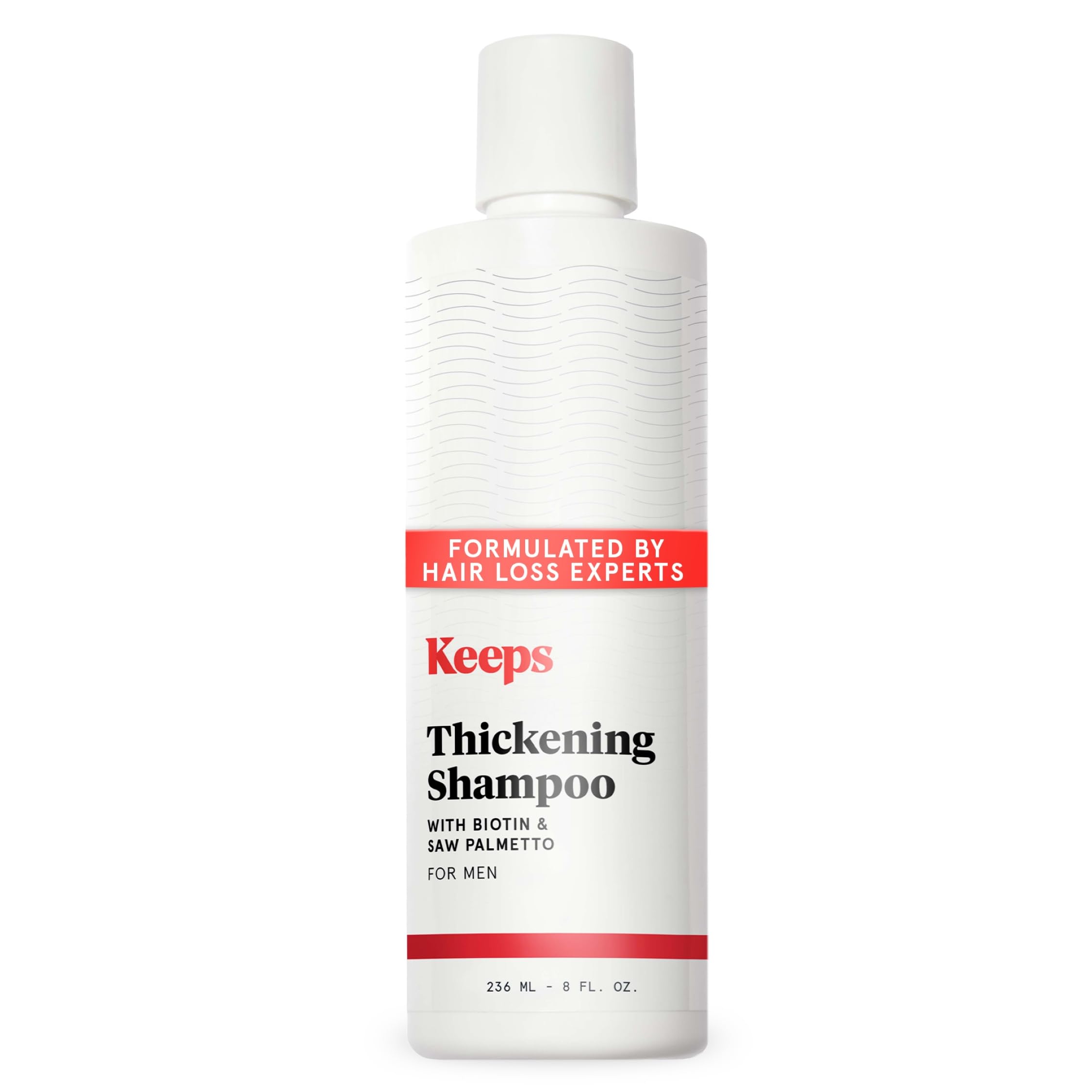 Keeps Men’s Hair Loss Shampoo biotin 8oz bottle for fuller-looking hair.