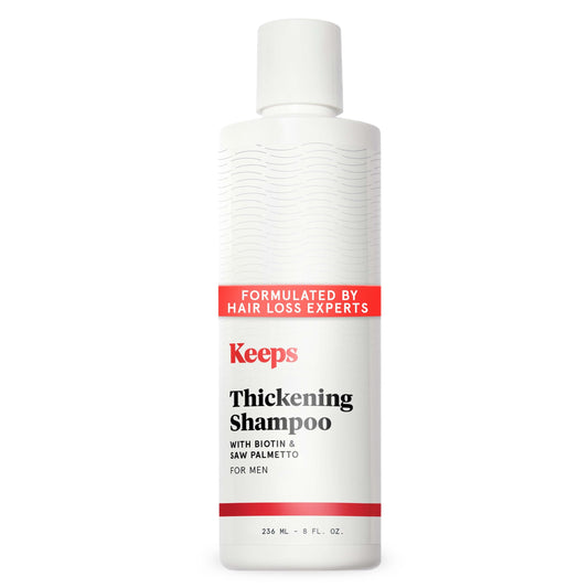 Keeps Men’s Hair Loss Shampoo biotin 8oz bottle for fuller-looking hair.