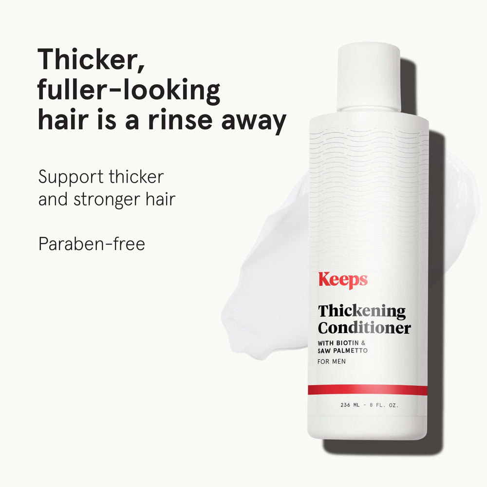 Keeps Thickening Conditioner pour detail for easy application.