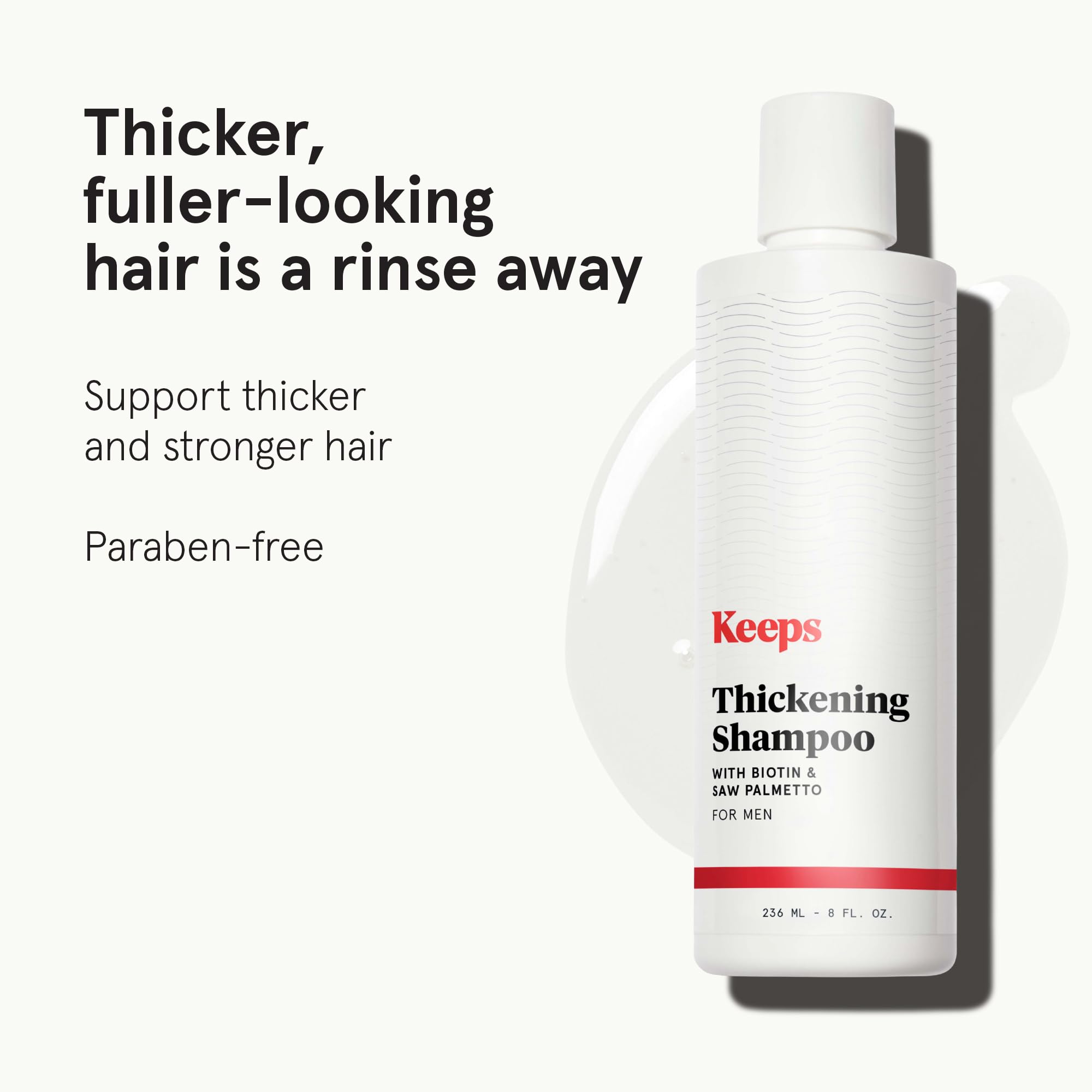 Keeps Thickening Shampoo lather closeup showing rich foam for fuller hair.