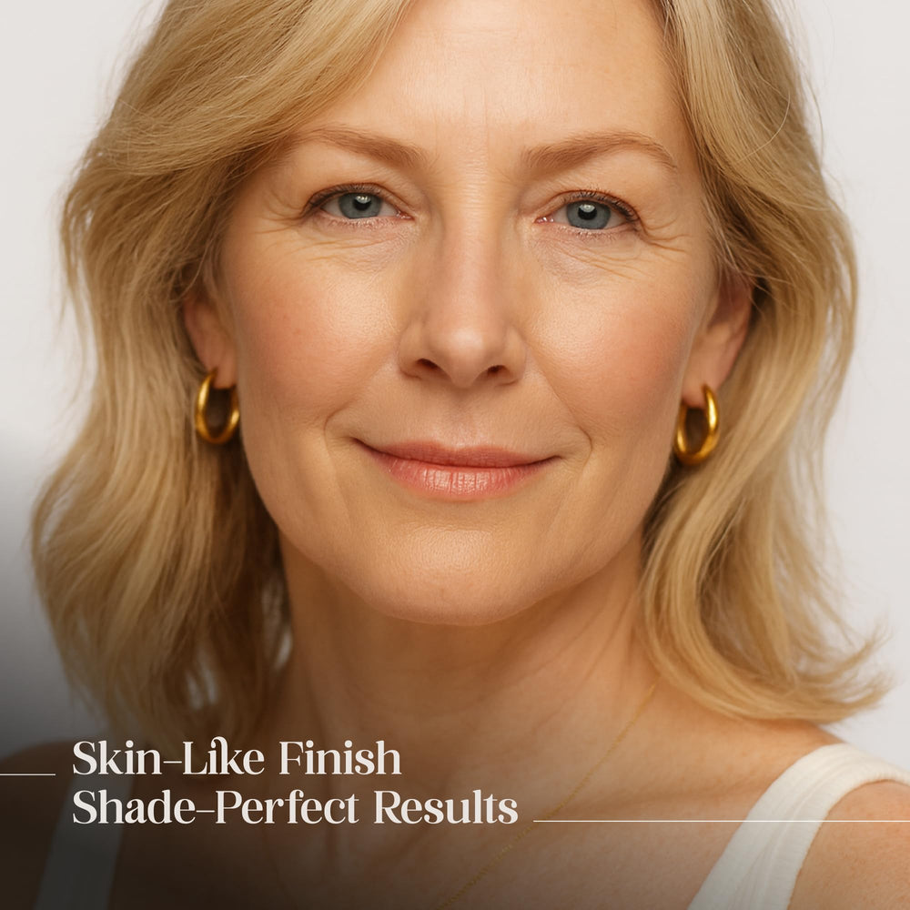 Kehyla Beauty color-changing finish on skin blurs fine lines and pores.