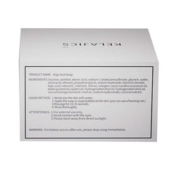 KELAJICS kojic acid soap bar lather application showing even-toned skin prep.