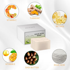 KELAJICS retinol-collagen-vitamin C soap bar ingredients on display for skin support.