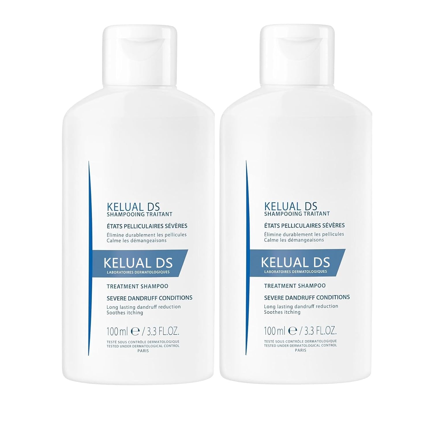 Kelual DS anti-dandruff shampoo bottle offering long-lasting scalp relief.