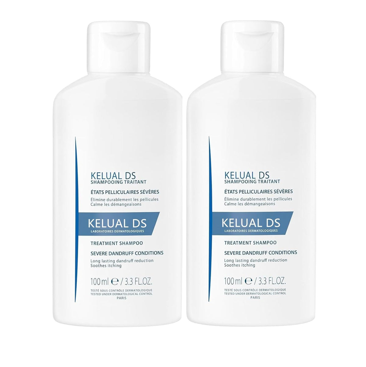 Kelual DS anti-dandruff shampoo bottle offering long-lasting scalp relief.