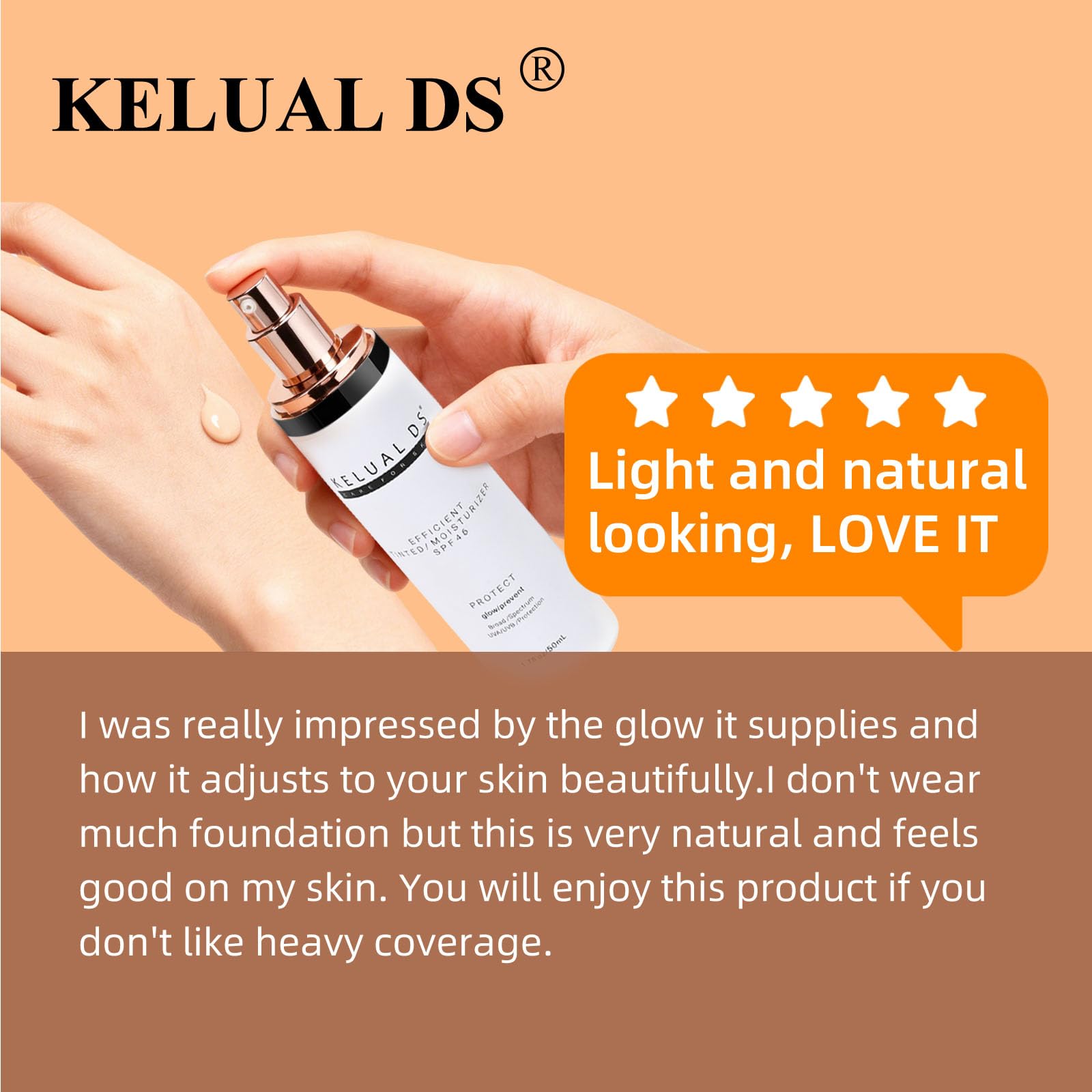 KELUAL DS tinted swatch on skin blends evenly for a natural match.