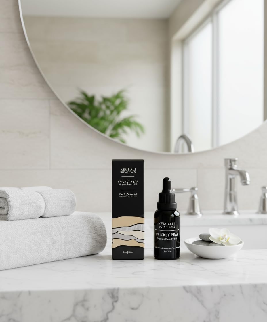 Oil on skin from Kembali Botanicals softens and smooths texture.