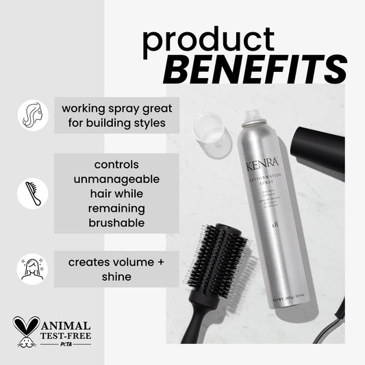 Kenra Artformation Spray 18 bottle application for fast-dry styling and quick resets.