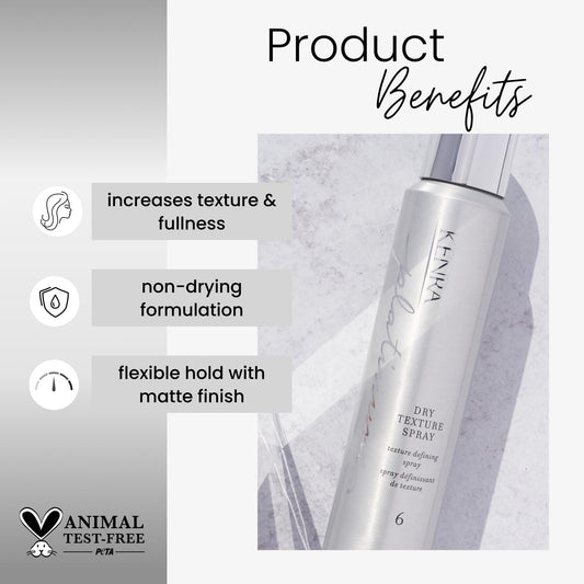 Kenra Platinum Dry Texture Spray bottle close-up highlighting lightweight formula