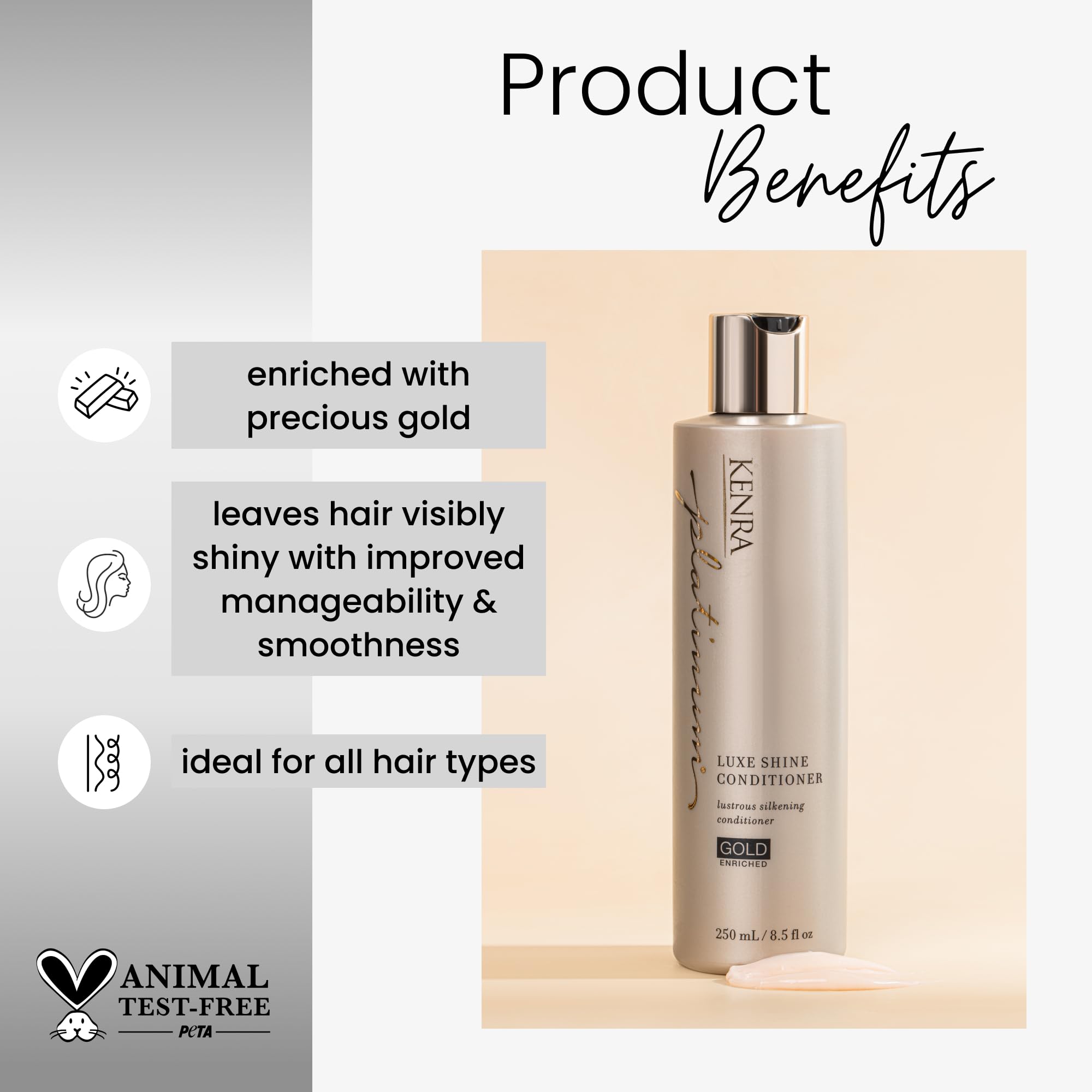 Kenra Luxe Shine gold-enrichment formula bottle for opulent slip