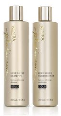 Kenra Platinum Luxe Shine shampoo bottle highlighting glossy, manageable strands