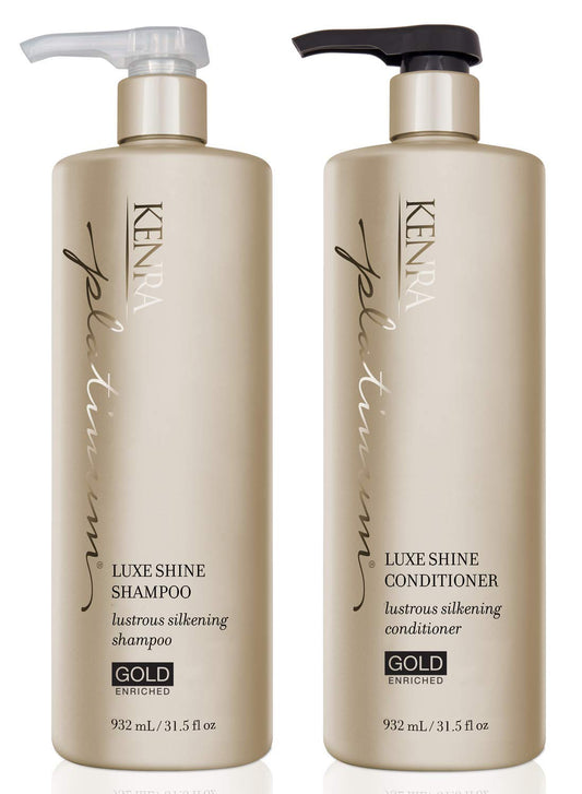 Kenra Platinum Luxe Shine Shampoo bottle with gold-enriched formula for radiant, silky hair