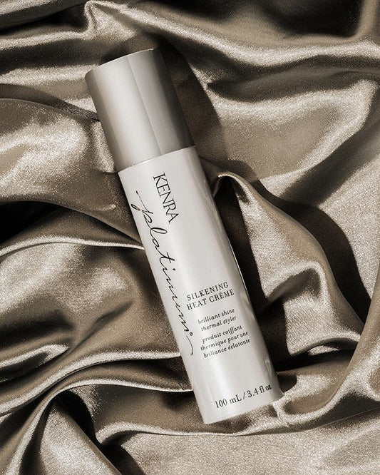 Kenra Platinum Silkening Heat Crème creamy texture shot for silky, manageable styling