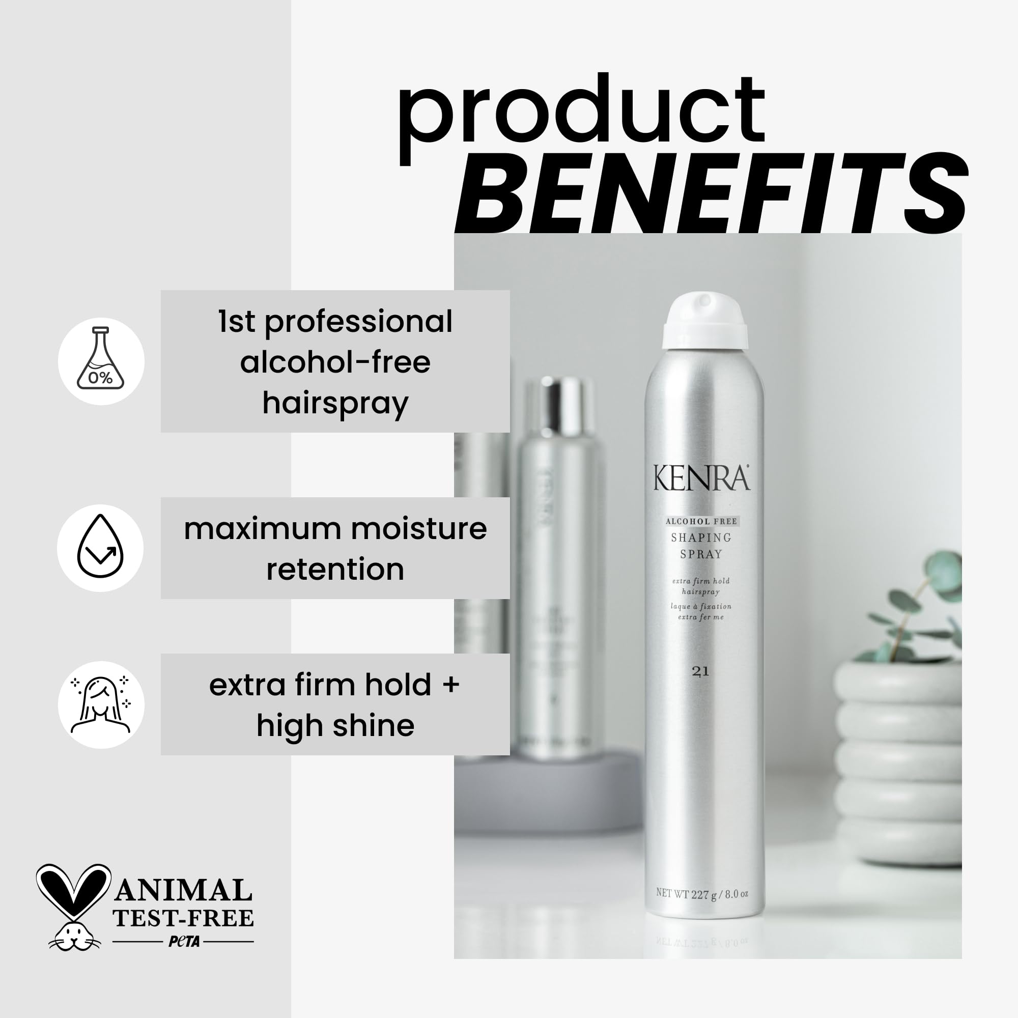 Kenra Shaping Spray 21 bottle back, two-bottle package for versatile styling.