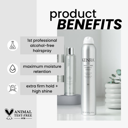 Kenra Shaping Spray 21 bottle back, two-bottle package for versatile styling.