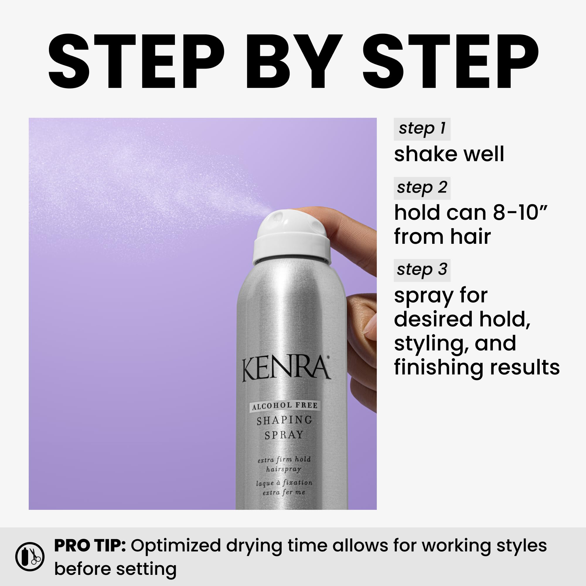 Kenra Shaping Spray 21 hands-on styling demonstrates flexible hold.