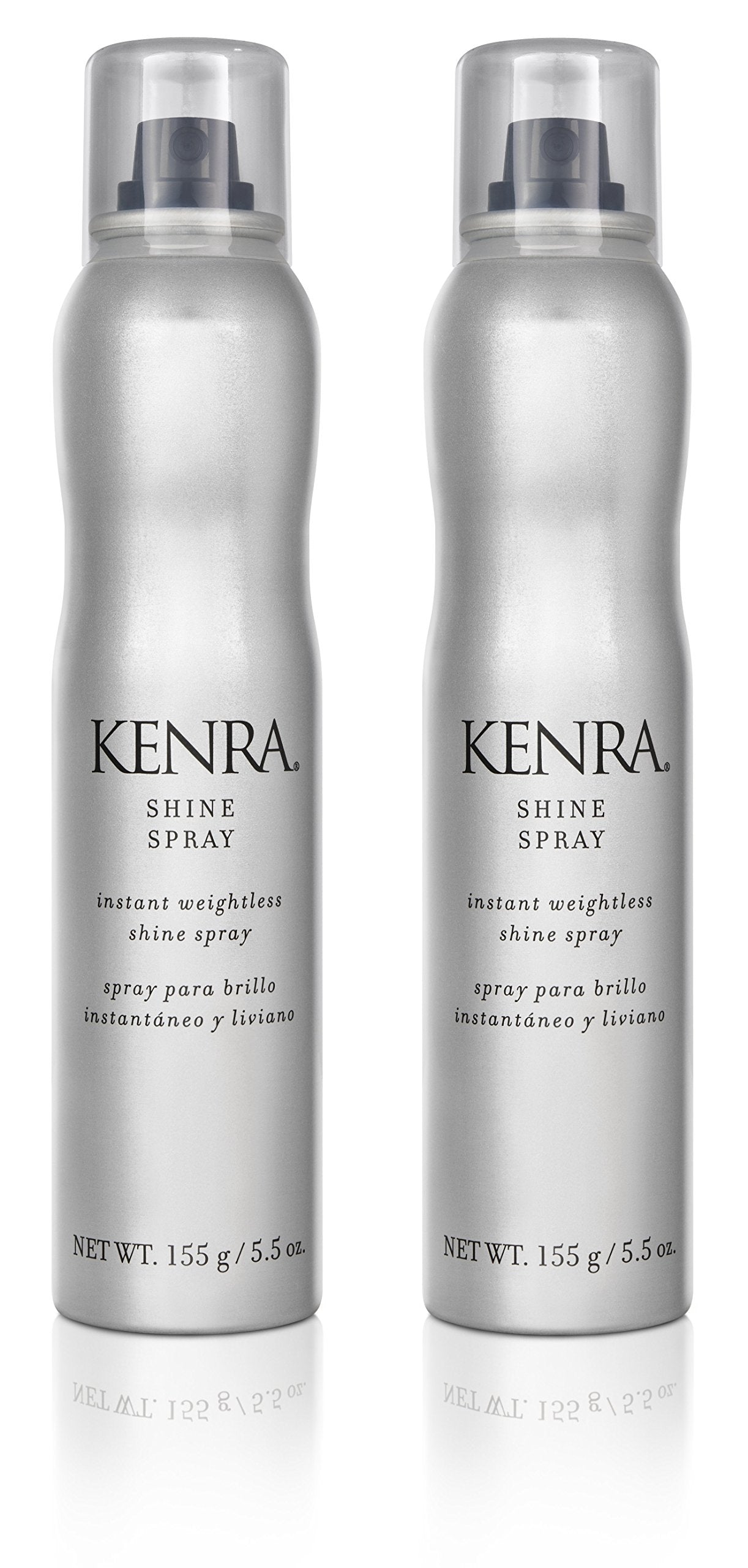 Kenra Shine Spray bottle mist showing weightless shine and frizz control.