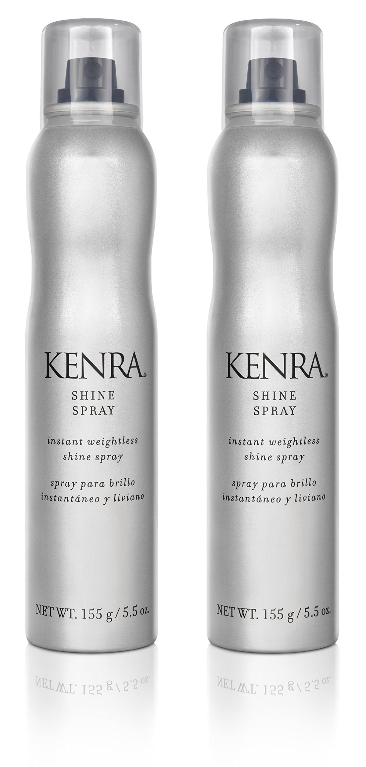 Kenra Shine Spray bottle mist showing weightless shine and frizz control.