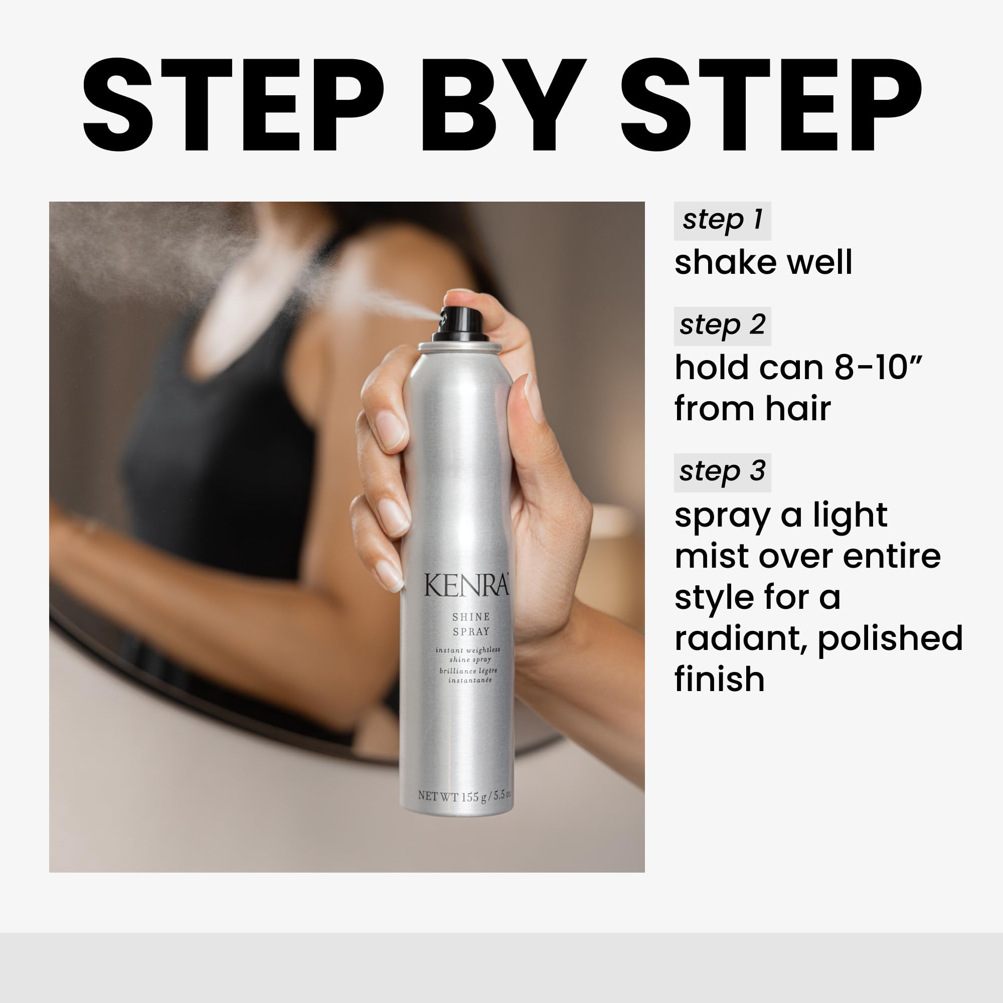 Kenra Shine Spray frizz control demonstrates humidity-ready finish with light touch.