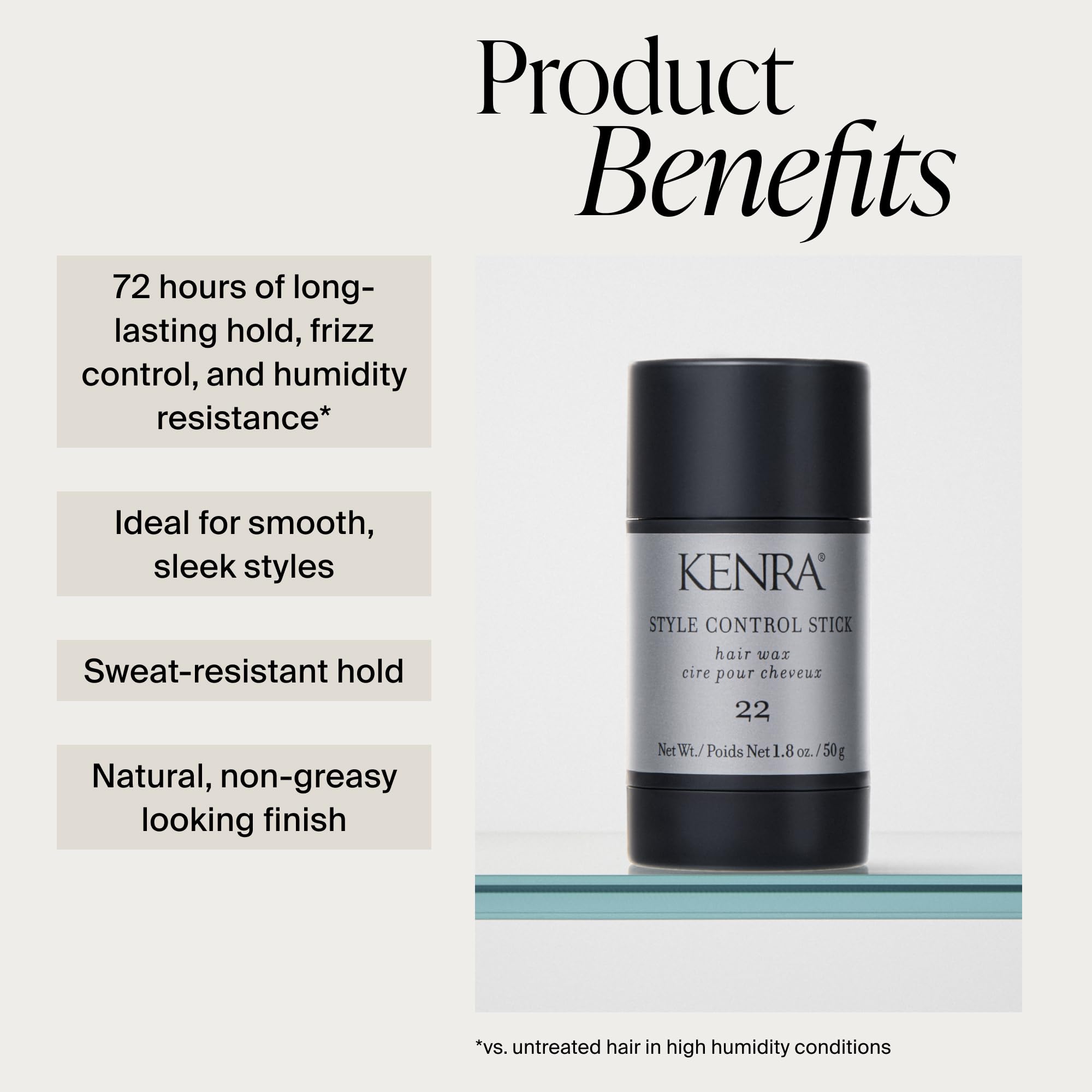 Kenra Style Control Stick 22 image shows smooth-finish result with natural, non-greasy look.