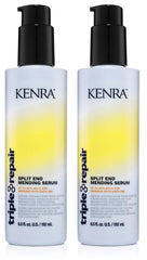 Kenra Triple Repair serum bottle being poured to illustrate bond repair and split-end sealing