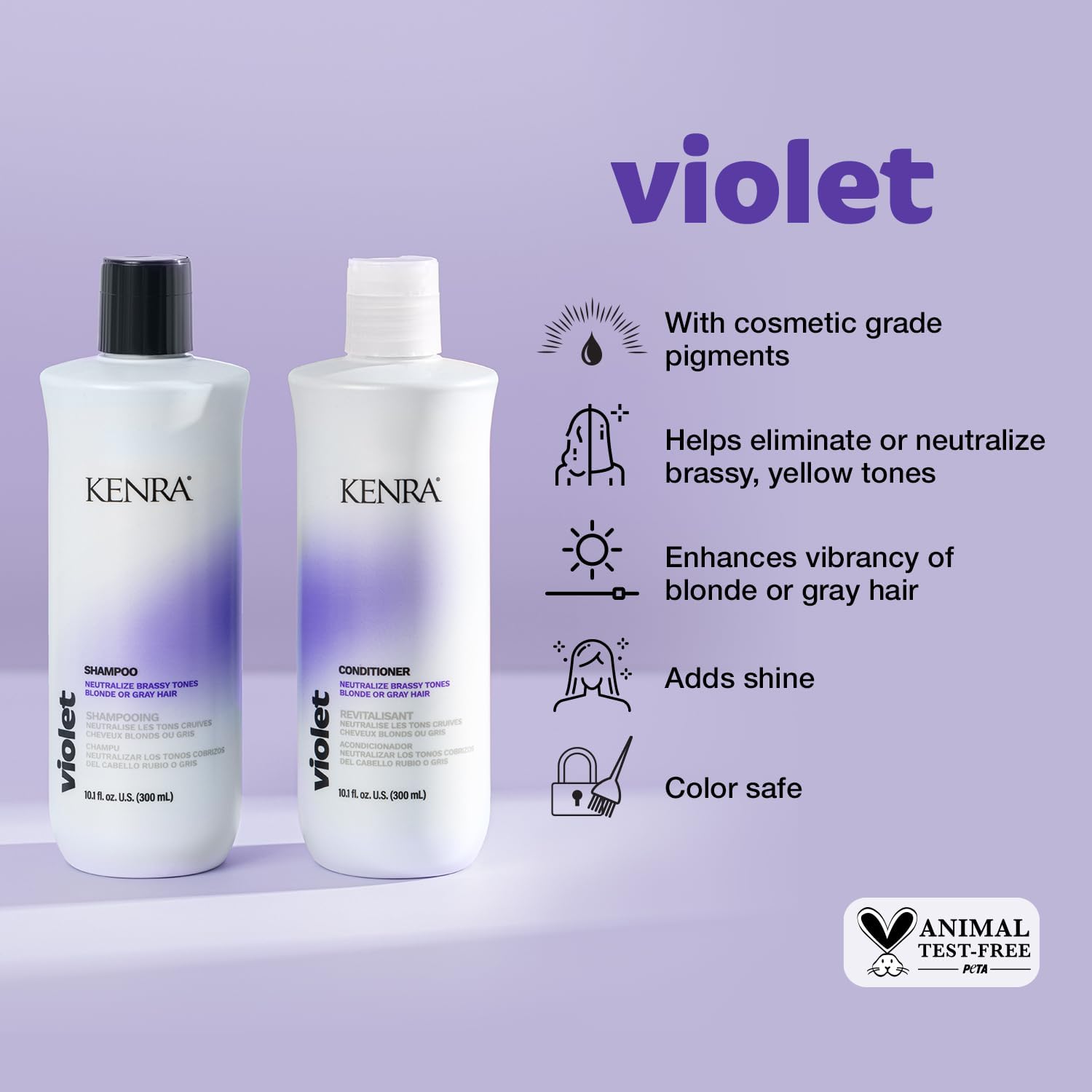 Kenra Violet Conditioner bottle highlights moisture and manageability for processed hair