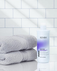 Kenra Violet Conditioner rinse demonstrates smoothing and detangling for easier styling