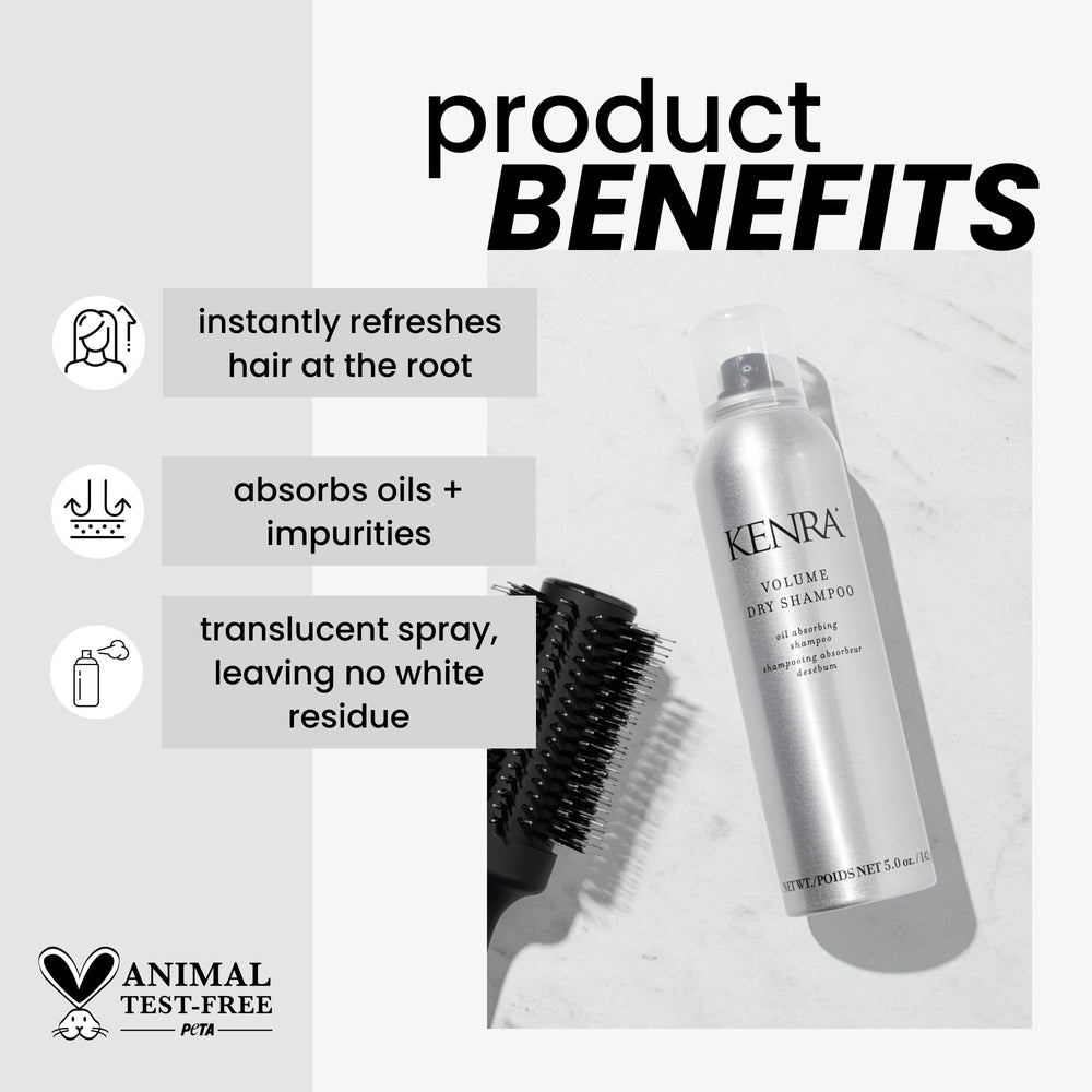Kenra Volume Dry Shampoo mist being sprayed to refresh roots