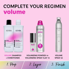 Kenra Volume hair root lift demonstrated for voluminous styling.