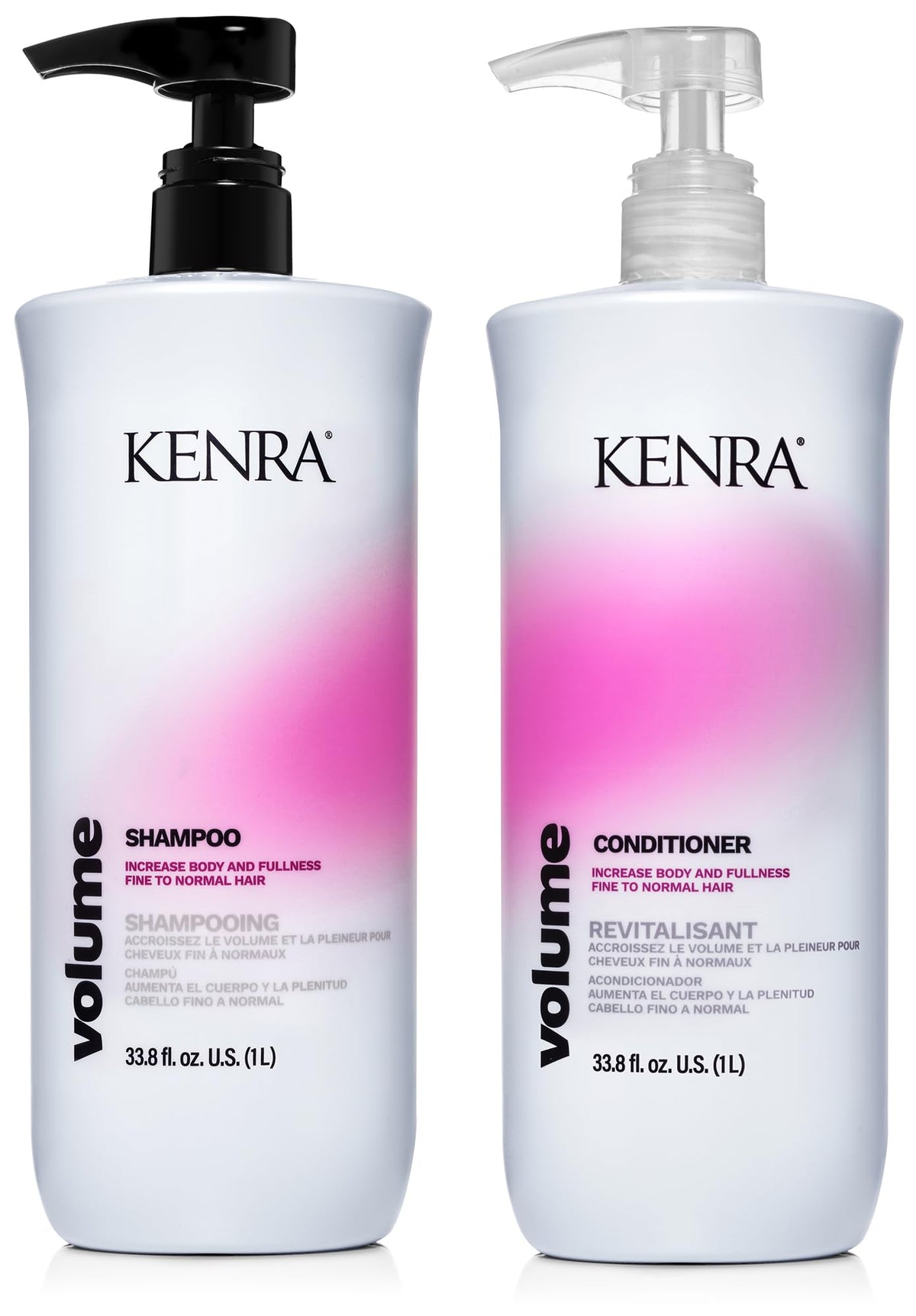 Kenra Volume Shampoo bottle shot showing root lift for fine hair