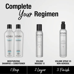 Kenra Volume Spray 25 finish adds high shine with humidity resistance.