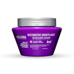 Kenya Moore Restorative Growth Mask bottle with nourishing formula for damaged hair.