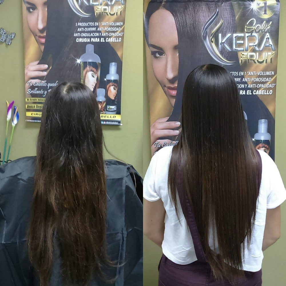 KERA FRUIT hair treatment visuals demonstrating hydration and natural shine.