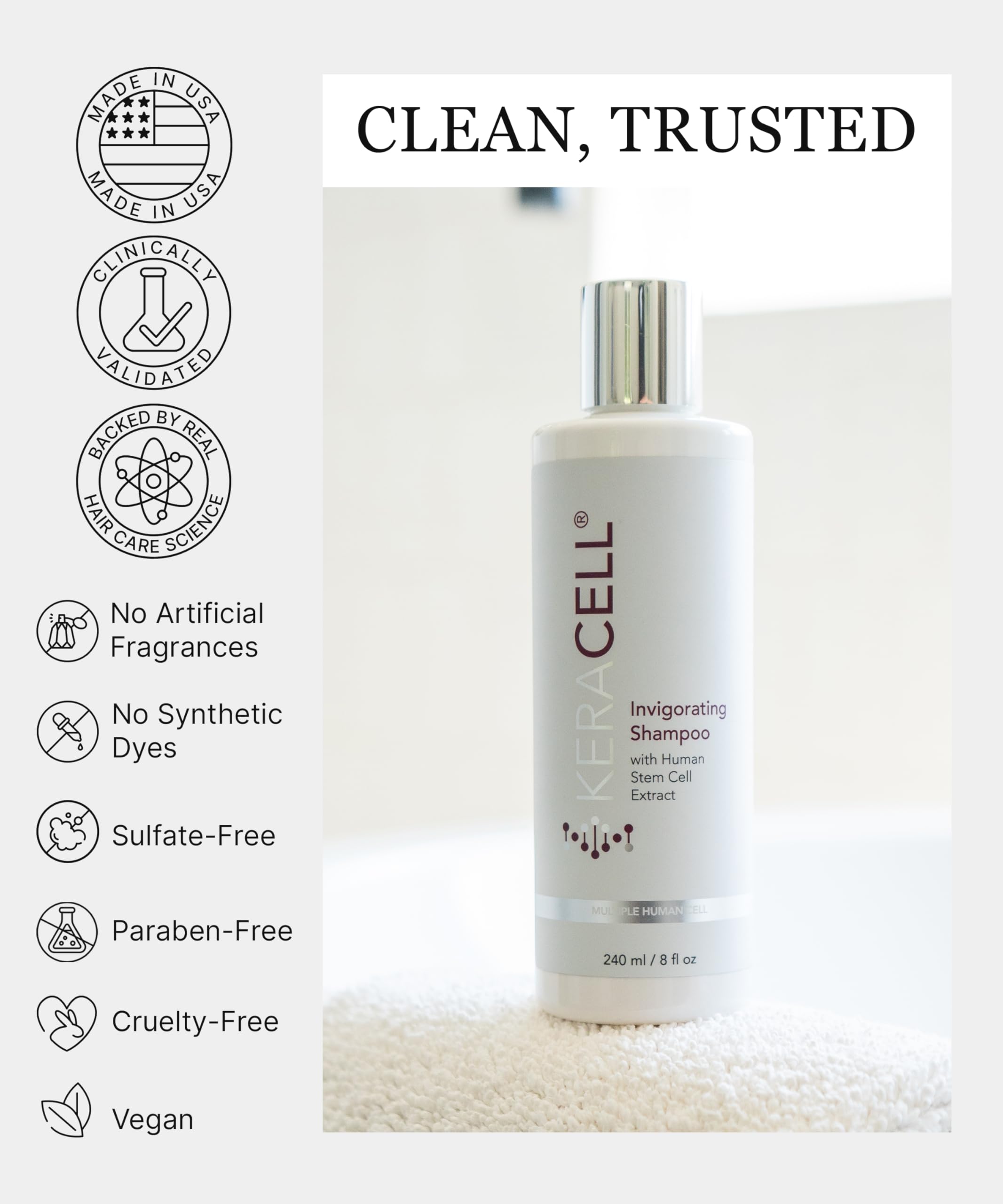 Keracell Invigorating Shampoo strong hair strands after wash