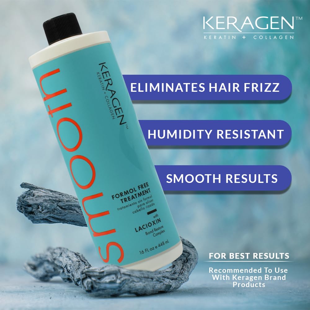 Keragen advanced frizz control close-up showing smooth, silky strands