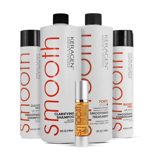 Keragen Brazilian Keratin Treatment bottle close-up for salon-quality straightening at home