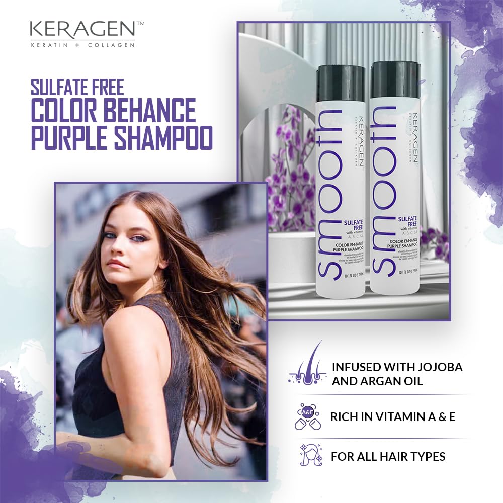 KERAGEN purple shampoo foamy lather demonstrates gentle cleansing and conditioning feel
