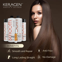 Keragen Smoothing Shampoo bottle showcasing gentle cleansing for frizz-free results