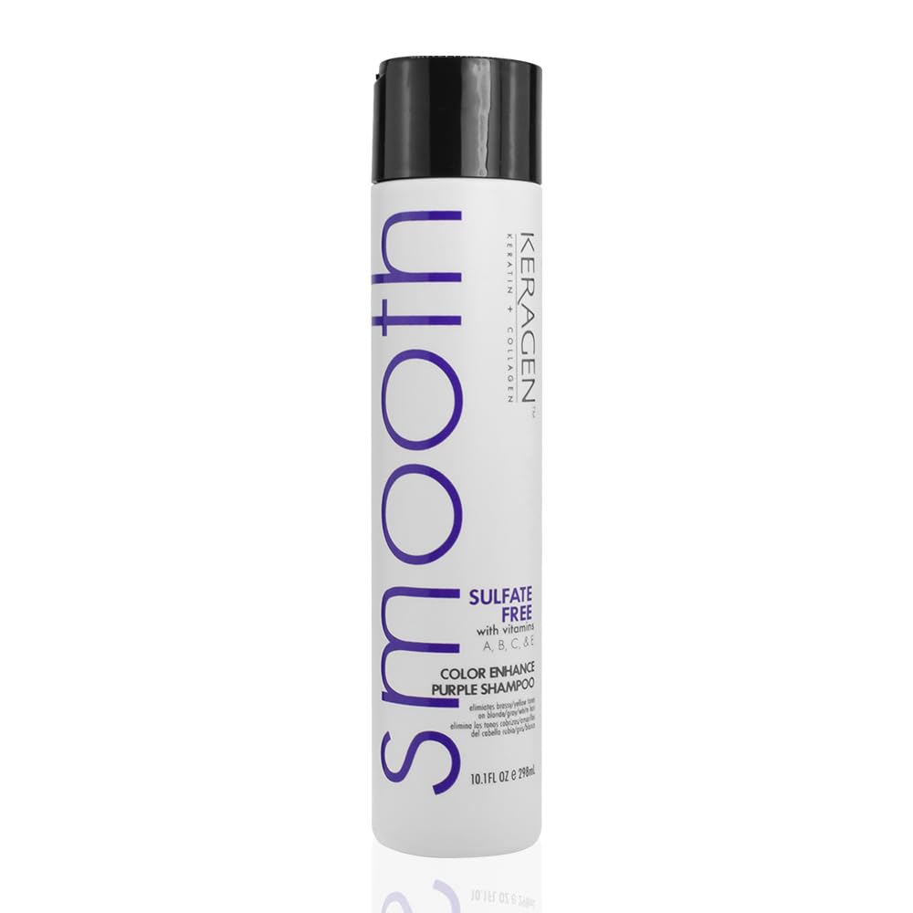 KERAGEN sulfate-free purple shampoo bottle highlights color-safe toning for blond and silver hair