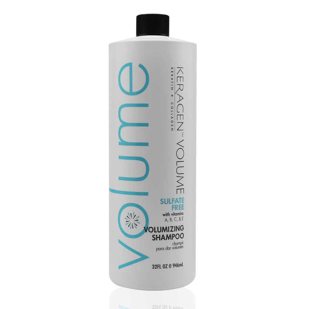 KERAGEN Volumizing Shampoo bottle front shows the brand and promises fuller, bouncier hair.