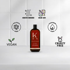Keralove Shampoo foaming lather demonstrates gentle cleansing for all hair types.