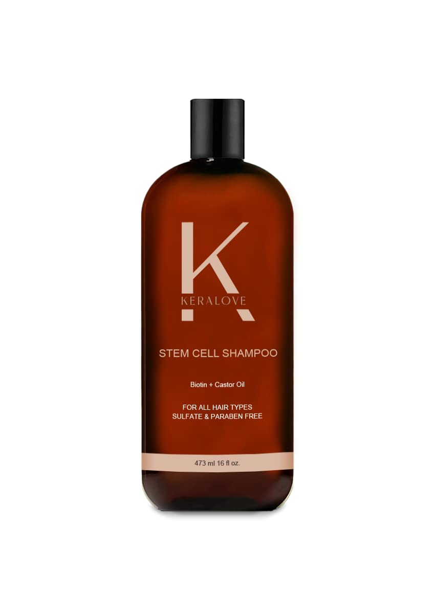 Keralove Shampoo ingredients close-up highlighting biotin and collagen for stronger hair.